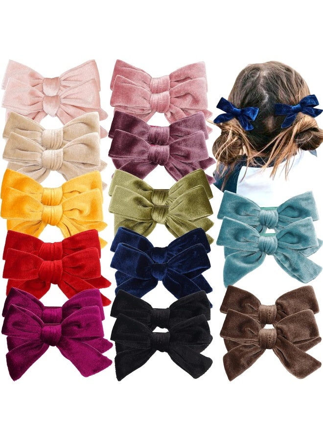 Yxiang 24PCS/12Pairs Baby Girls Hair Clips 4Inches Velvet Hair Bows Solid Color Fully Lined Non Slip Barrettes Hair Accessories for Toddler Little Girl School Kid - Image 1